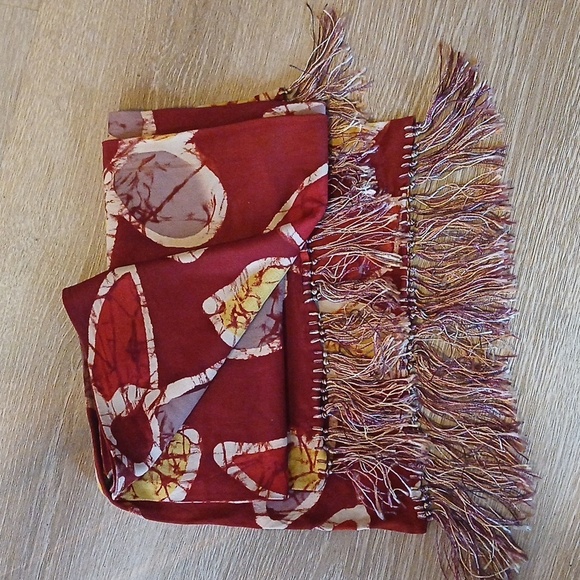 Vintage Aviator Scarf Fringe Tassel Tie Dye Batik Boho Floral 10" x 50" - Picture 14 of 14